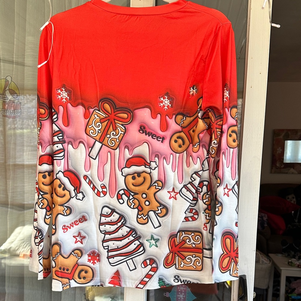 Festive Gingerbread and Candy Cane long Sleeve Top - Picture 4 of 5